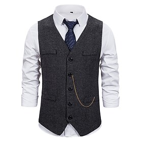 Herre سترة Gilet Hold Varm Bryllup Daglig Enkeltkneppet V-hals Sportslig 1920-tallet Smart Casual Jakke Yttertøy Helfarge Lomme Svart kaffe Grå
