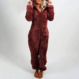 dame jumpsuit ensfarget hette basic home løs langermet rosa rød 5xl høst