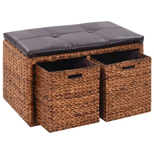 vidaXL bænk med 2 kurve søgræs 71 x 40 x 42 cm brun