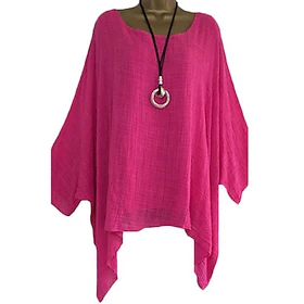 Dame Pluss størrelse Topper Bluse Skjorte عادي Assymetrisk 3/4 ermer Crewneck Gatemote Daglig Feriereise Polyester Høst Sommer Grønn Hvit / Store størrelser /