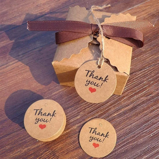 100x papiretiketter, runde - Thank You