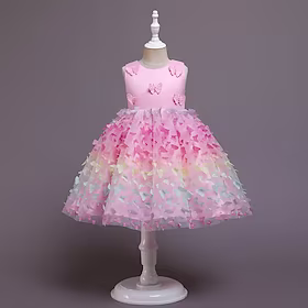 Barn Jente Kjole Fargeblokk Kjole med A-linje Knelang Kjole Bryllup Blonde Ermeløs søt stil Kjole 3-10 år Høst Rosa Fuksia Beige