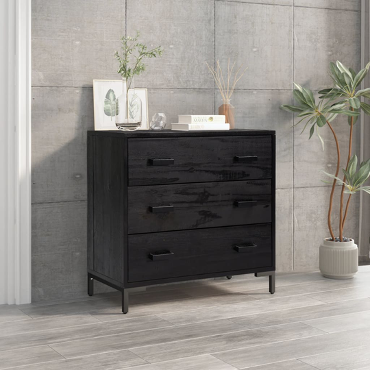 vidaXL kommode 75x35x70 cm massivt genanvendt fyrretræ sort