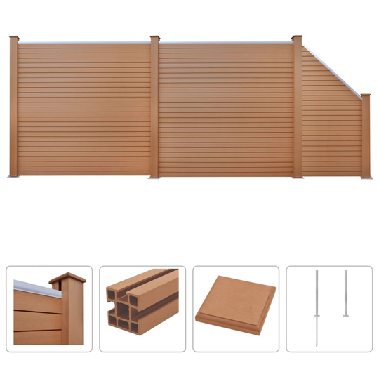 vidaXL hegnssæt WPC 2 firkantede + 1 skrå 451 x 187 cm brun