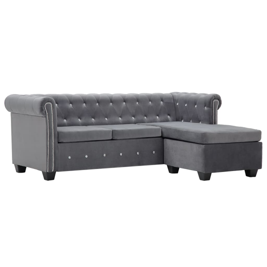 vidaXL L-formet chesterfieldsofa fløjlsbeklædning 199 x 142 x 72 cm grå