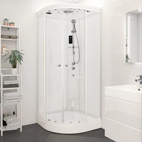 Vikingbad Roma Steamdusj Buet - H219cm Hvit Matt / 100x100cm Klart Glass