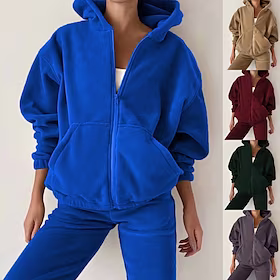 Dame Joggedress sweatsuit 2 deler Full glidelås Gate Vinter Langermet Pustende Myk Løp Sports Sportsklær Jord Gul Grønn Blå / Avslappet / treningsklær
