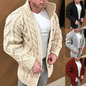 Herre Genser Kofte Strikke Strikket Helfarge Høy krage Stilfull Fritid utendørs Hjem Klær Vinter Høst Svart Kakifarget M L XL