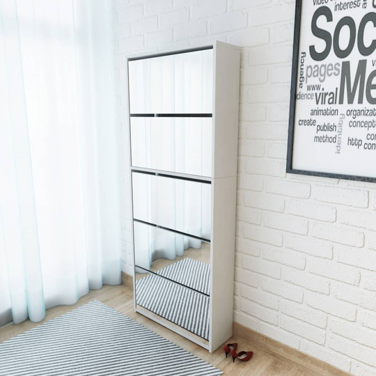 vidaXL skoskab 5 rum spejl hvid 63x17x169,5 cm