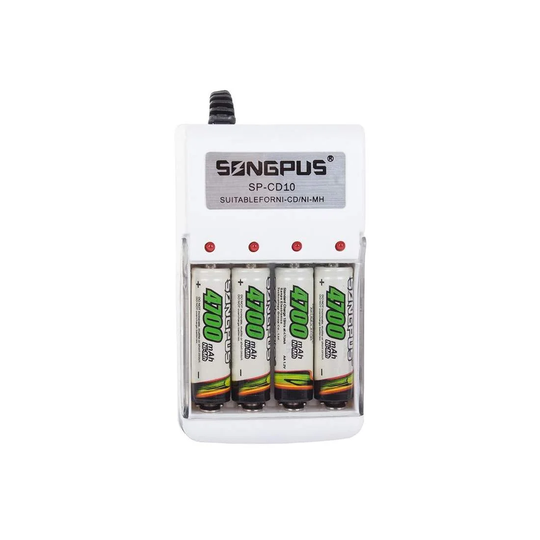 Batterioplader til AA/AAA med 4x genopladelige batterier