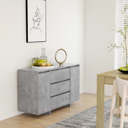 vidaXL kommode med 3 skuffer 120x41x75 cm konstrueret træ betongrå