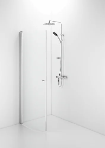 Ifö Space buet dør m/knoppgrep 90 x 185 cm, Klart glass/Alu profil - Kun 1 dør