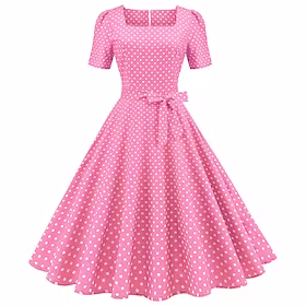 kvinners fritidskjole vintage kjole midikjole svart blå rosa kortermet prikkete trykk høst vår sommer firkantet hals 1950-tallet 2023 stil s m l xl xxl