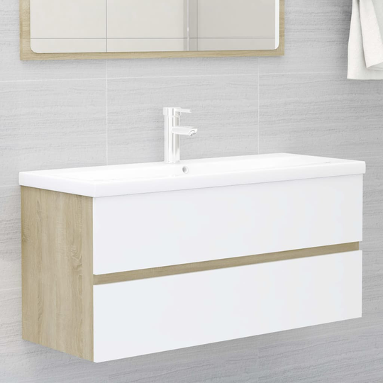 vidaXL vaskeskab 100x38,5x45 cm spånplade hvid og sonoma-eg
