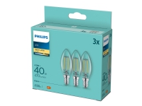 Philips - LED-filament-lyspære - form: B35 - klar finish - E14 - 4.3 W (tilsvarende 40 W) - klasse F - varmt hvidt lys - 2700 K (pakke med 3)