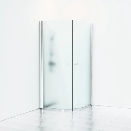 Svedbergs Skoga buet dusjhjørne 90 x 90 cm, frostet glass/matt hvit, m/knoppgrep