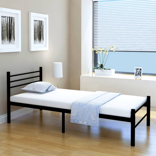 vidaXL seng med madras sort metal 90 x 200 cm