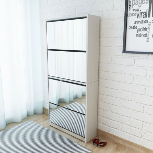 vidaXL skoskab 4 rum spejl hvid 63 x 17 x 134 cm