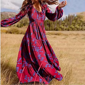 kvinners fritidskjole svingkjole lang kjole maxi kjole grønn rød langermet print vinter høst vår med rund hals høstkjole 2023 s m l xl xxl xxxl