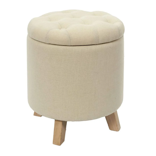 Rund skammel med opbevaring - Beige