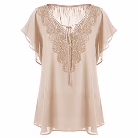 dametopper bluse floral blonder snøring kortermet v-hals basic casual daglig gå ut bomull vår sommer svart gul