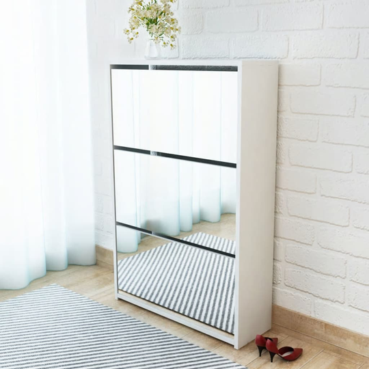 vidaXL skoskab 3 skuffer spejl 63 x 17 x 102,5 cm hvid