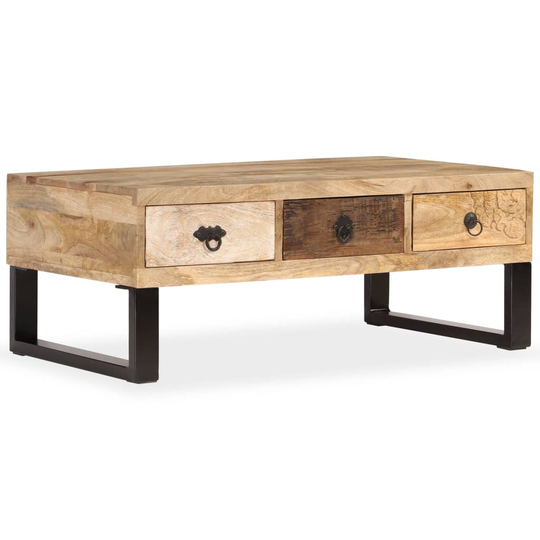vidaXL sofabord med 3 skuffer massivt mangotræ 90 x 50 x 35 cm