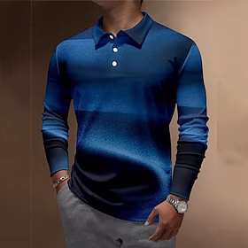 Herre POLO T-skjorte Golf skjorte Gradert Grafiske trykk Aftæpning Blå utendørs Gate Langermet Knapp ned Trykt mønster Klær Mote Gatemote Designer Myk