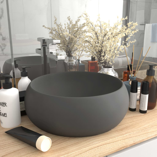 vidaXL luksuriøs håndvask 40x15 cm rund keramik mat mørkegrå