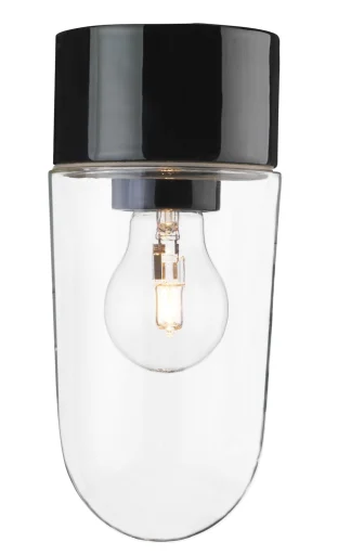 Tak-/veggarmatur Classic Stallglas E27, sort/klar, IP54