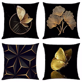 putetrekk 4stk mykt dekorativt firkantet putetrekk putetrekk 45 x 45 cm (18 x 18 tommer) maskinvaskbart trykk ginkgo biloba gull faux linpute til sovesofa stol