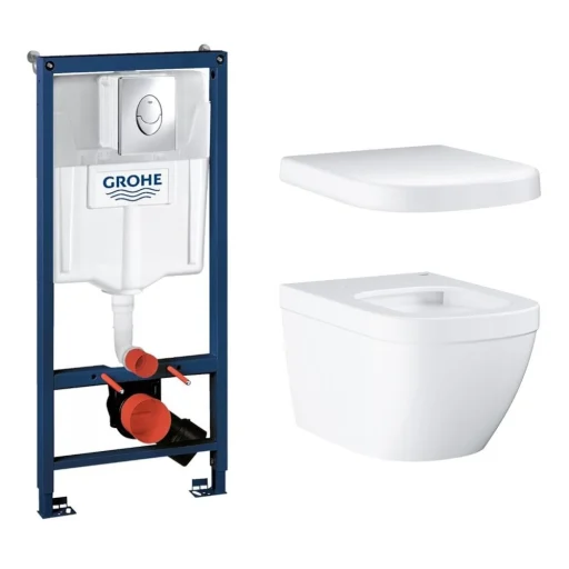 Komplett pakke m/grohe Rapid SL sisterne, trykknapp, Grohe Euro hengeskål og sete