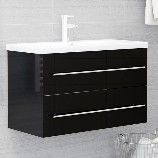 vidaXL vaskeskab 80x38,5x48 cm spånplade sort højglans