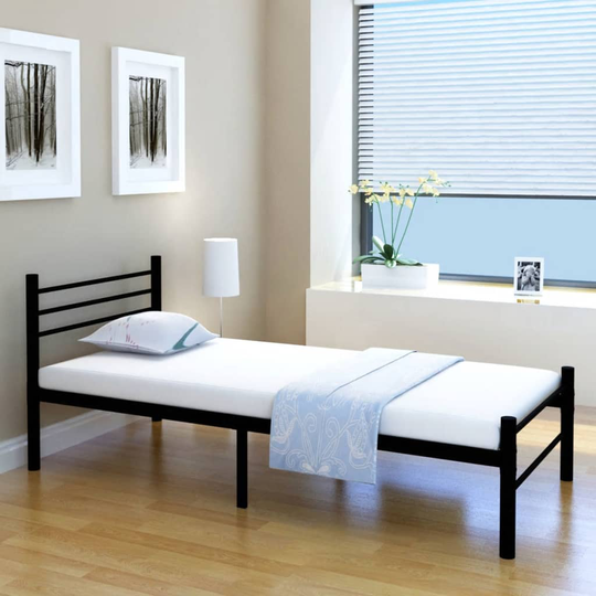 vidaXL seng med madras i memoryskum sort metal 90 x 200 cm
