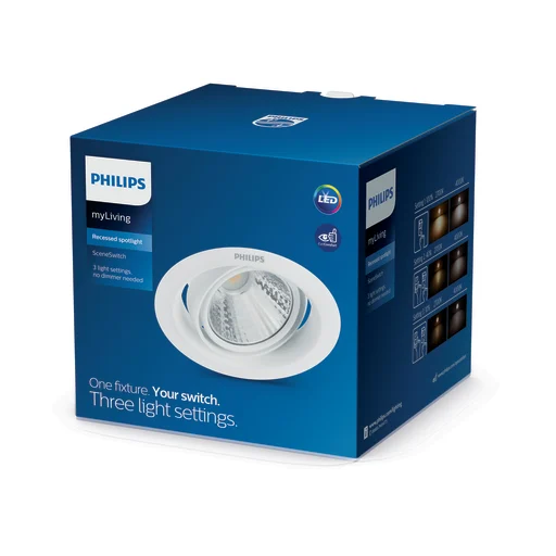 myLiving Pomeron Dimbar innfelt spot hvit, 7W 230V, 2700K, 70 mm