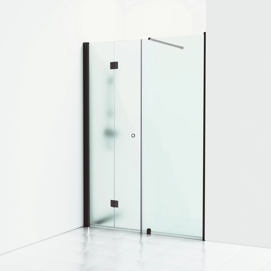 Svedbergs Skoga Dusjnisje Leddet Kombi (Vegg+dør) Svart Matt / 160cm Frostet Glass