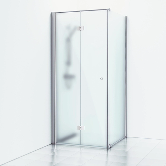 Svedbergs Skoga Dusjhjørne Leddet Kombi (Vegg+dør) Matt Aluminium / 73x90cm Frostet Glass