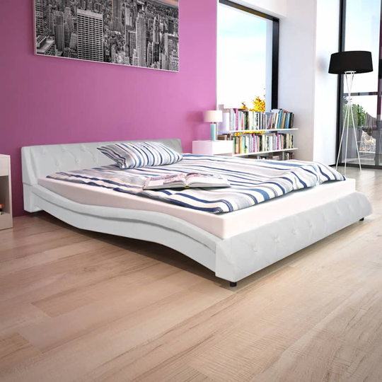 vidaXL seng med madras hvid kunstlæder 160 x 200 cm