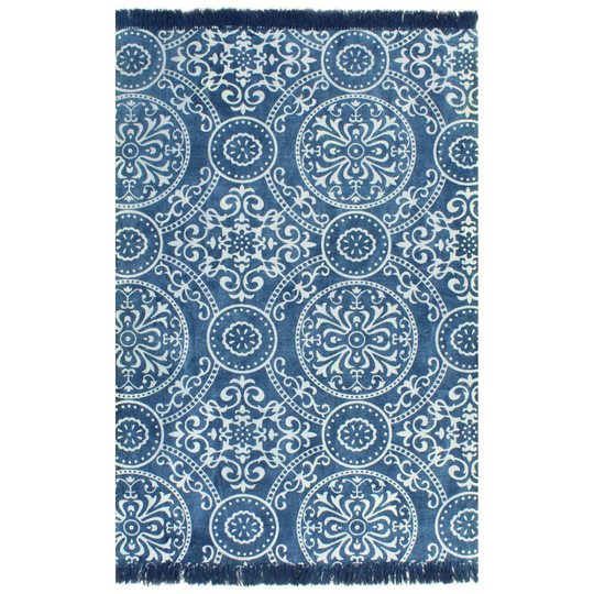 vidaXL kilim-tæppe med mønster bomuld 120 x 180 cm blå