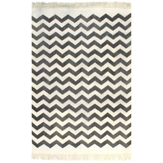 vidaXL kilim-tæppe med mønster bomuld 160 x 230 cm sort/hvid