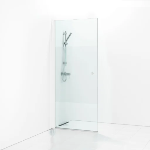 Svedbergs Skoga svingbar dusjvegg 77 cm, halvfrostet glass/matt hvit, m/knoppgrep