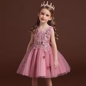 barn små jentekjole blomsterfest prinsesse sommerfugl bryllup brodert tyll sløyfe hvit rød rødmende rosa mote søte kjoler 3-12 år