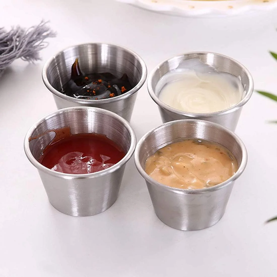 4x små sauceskåle i rustfrit stål