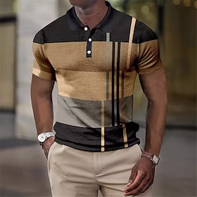 Herre POLO T-skjorte Golf skjorte Stripet Grafiske trykk Geometri Aftæpning Svart Gul Rosa Rød Blå 3D-utskrift utendørs Gate Kort Erme Knapp ned Trykt mønster