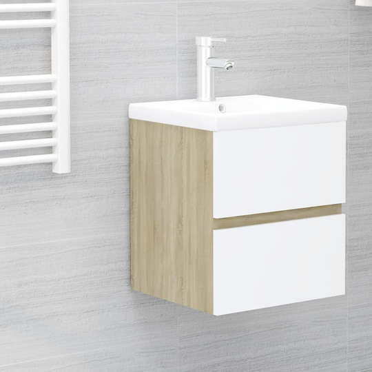 vidaXL vaskeskab 41x38,5x45 cm spånplade hvid og sonoma-eg