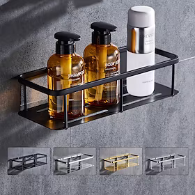 rektangel baderomshylle for vaskeutstyr, badekararmatur, veggmontert nytt design kreativt moderne moderne 304 rustfritt stål, matt svart, børstet nikkel, matt