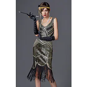 Den store Gatsby Charleston Retro / vintage De livlige 20-årene 1920-tallet Cocktail Kjole Vintage kjole Flapper kjole Ballkjoler Dame Voksne Paljetter Kostume