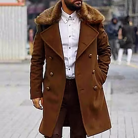 Herre Vinterfrakk Trenchcoat Gate Virksomhet Vinter Høst Polyester Vindtett Hold Varm Yttertøy Klær Gatemote Fritid Helfarge Lomme Aftæpning Dobbeltkneppet