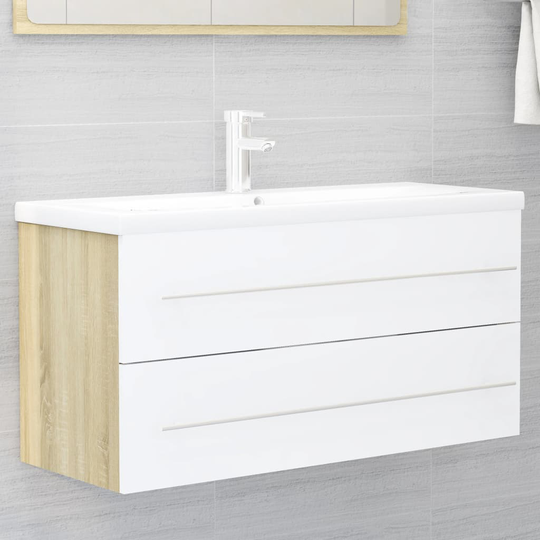 vidaXL vaskeskab 100x38,5x48 cm spånplade hvid og sonoma-eg