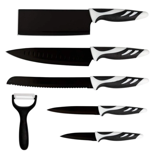 Knivsæt med Kartoffelskræner - Sort